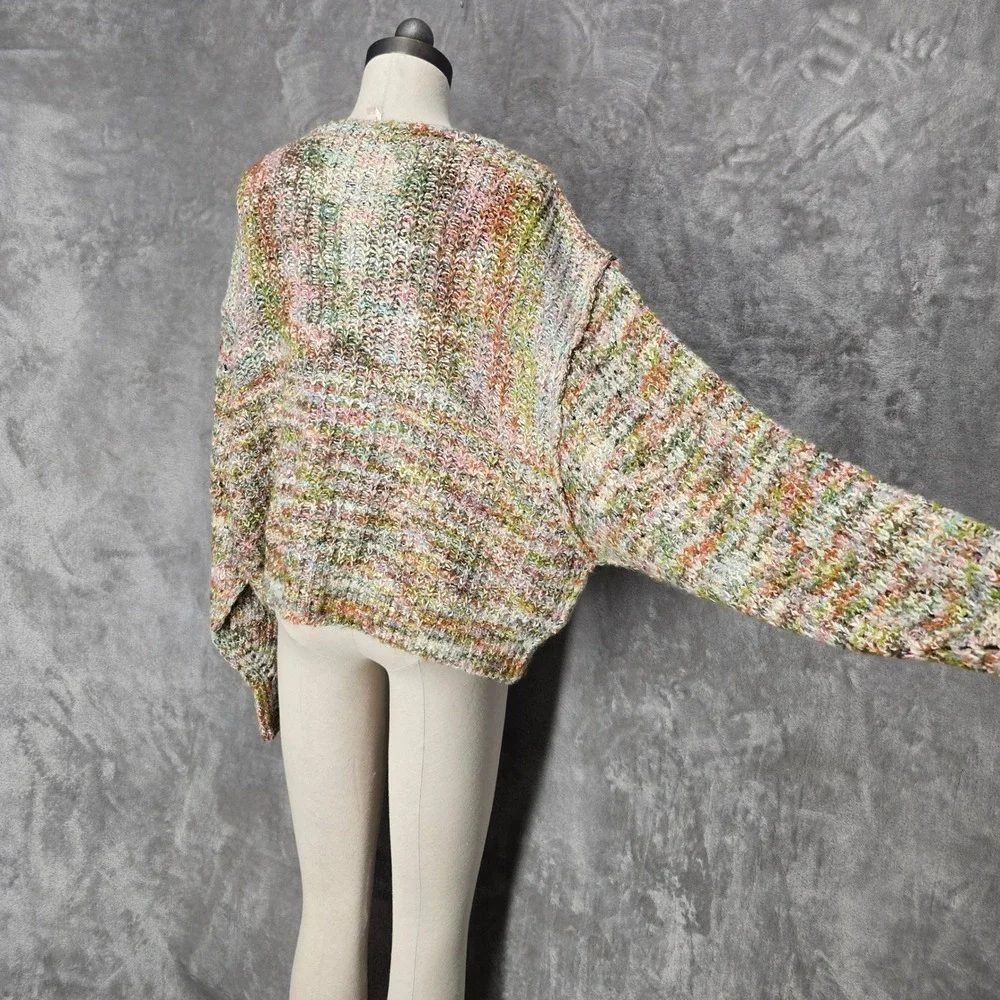 Free People Sweater Women S Multicolor V-Neck Oversized Chunky Knit Boho Earthy